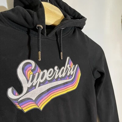 Superdry Mujer’s 8 Negro Gráfico Sudadera con Capucha Sudadera Spellout Glitter Foto 1 de 4