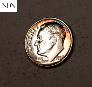 Moneda de diez centavos Roosevelt 1955 - a prueba de gemas (tono arco iris) - 90% plateado - #D206 - Imagen 1 de 5