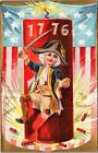 Carte postale du 4 juillet garçon habillé en drapeau George Washington cracker de feu J18