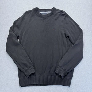 Tommy Hilfiger Sweater Mens Medium Black Knit Crewneck Pullover Logo Flag - Picture 1 of 7