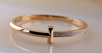 Tiffany & Co. T 1 Hinged Diamond Half Side Wide Bracelet 18K Rose Gold Sz 7.5" - Image 1 of 4
