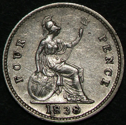 1838 Great Britain 4 Pence Groat Silver KM#731 Repunch 8 #16175 Cover