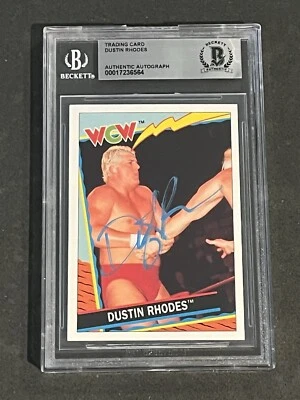 DUSTIN RHODES 1992 TOPPS UK WCW SIGNED AUTOGRAPHED CARD BECKETT BAS AUTHENTIC - Image 1 of 2