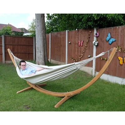 Outdoor Swing Traditional hammock with Wooden Stand, 2 Persons 150Kg -Cream Ecru - Image 1 of 4