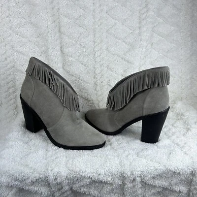 Joie 'Loren' Gray Suede Leather Tassel Fringe Ankle Boots Heeled Women’s Size 40 - Image 1 of 4