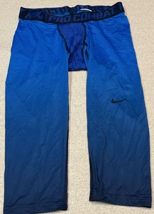 Nike Pro Combat Leggings Men XL Blue Mix Flex Stretch Stripes Athletic Fit - Picture 1 of 19