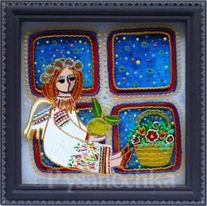 Pintura popular tradicional ucraniana sobre vidrio hecha a mano decoración de pared enmarcada 14x14cm - Imagen 1 de 11
