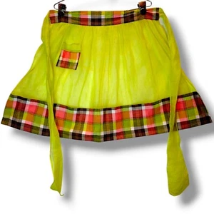 Sexy Medio Delantal de Gasa Transparente Verde Lima Bolsillo a Cuadros y Dobladillo Acampanado 20x18" De Colección - Imagen 1 de 8