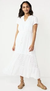 Sonoma White Tiered Maxi Dress Large NWT Eyelet Beach Boho V-Neck Casual - Picture 1 of 6