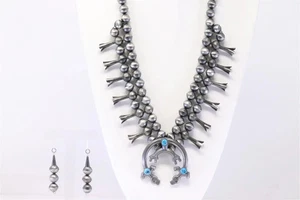 Navajo Sandguss & Türkis Kürbisblüte & Ohrring gepunzt" 123 Gramm 25" - Bild 1 von 10