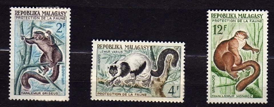 MALAGASY #321-323 MNH GRSY, RUFFED & MONGOOSE LEMURS - Image 1 of 1