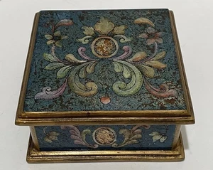 Scatola fatta a mano legno vetro latta ornato coperchio incernierato vintage floreale - Foto 1 di 15