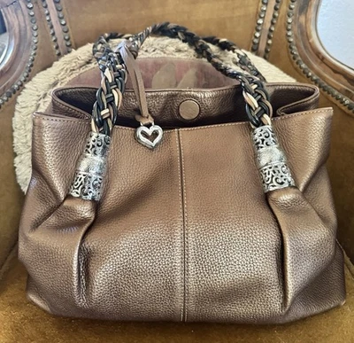Brighton  Bronze Metallic Pebbled leather Tote Bag Braided Handles Tri-color  - Image 1 of 4