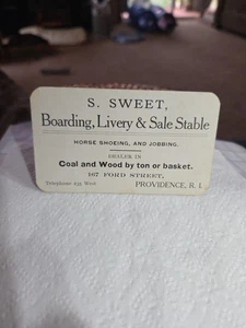 S.Sweet Boarding Livery & Sale Stable Trade Card Providence Rhode Island USA - Bild 1 von 4