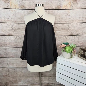 1. State Neckholder Top Cold Shoulder Bluse transparente Ärmel schwarz XS - Bild 1 von 6