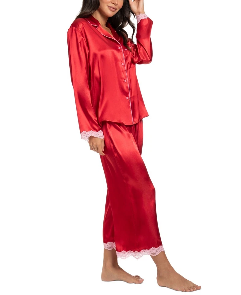 Linea Donatella para mujer 2 piezas Juego de pijama largo de encaje, rojo, talla M 0050 Foto 1 de 3
