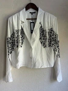 Nastygal Collection Beaded Pearl Fringe Top NWT 4 Western Retro Cowgirl Boxy - Picture 1 of 13
