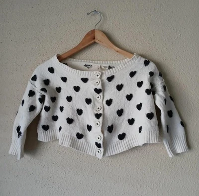 Cárdigan Suéter Mujer Mediano Blanco Negro Corazón Botón Frontal Tejido Alpaca Foto 1 de 4