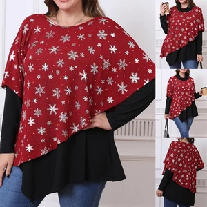 Christmas Snowflake Tops for Curvy Women Turtleneck Blouse T Shirt Tee Plus Size - Picture 1 of 14