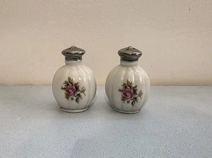 Vintage Porcelain Floral Purple Roses Salt & Pepper Shaker Set - Picture 1 of 5