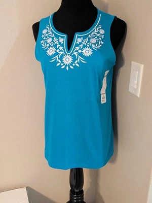 Nuevo con etiquetas Coral Bay talla Camiseta sin mangas Florida con cuello en V bordado Foto 1 de 4