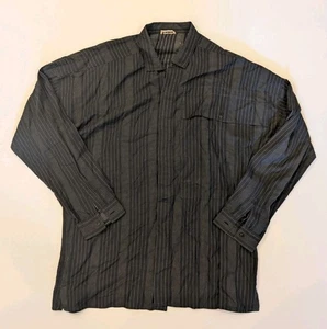 VINTAGE Gianni Versace Shirt Mens Large 50 Black Striped Italy Cotton 80s RARE - Picture 1 of 12