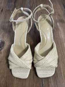 Talbots Women Anya Twist Raffia Wedges Sandals 8M Ankle Strap Leather Open Toe - Picture 1 of 9