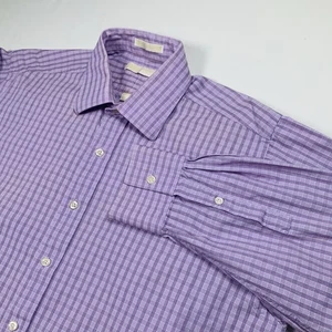 Michael Kors Button Up Long Sleeve Shirt Men's XL 17 34/35 Purple Gingham Check - Picture 1 of 7