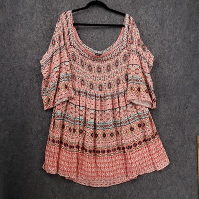 Платье женское Torrid 4 США 4X Plus мозаичный принт со сборками рукав с колокольчиком мини со сборками - Изображение 1 из 4