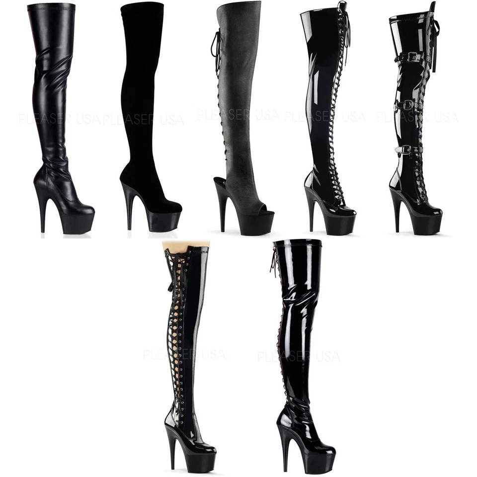 Botas Pleaser Stretch Stiletto Plataforma Cremallera Lateral Muslo Hasta Adulto Mujer Ado30Xx Foto 1 de 1