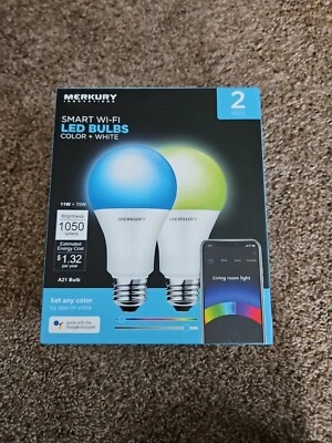 Merkury Innovations A21 Smart Wifi LED Bulbs Color+White 2 Pack - Image 1 of 4