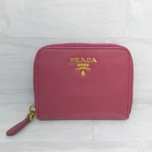Authentic Prada Leather Coin Case Zip Wallet Pink With Box,Card 1M0268 - Picture 1 of 12
