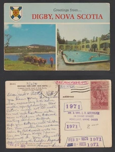 Tarjeta postal Digby Nueva Escocia saludos desde vista múltiple circa 1971 cromada - Imagen 1 de 3