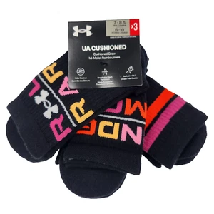 3 Pair Under Armour Black Crew Socks, Women's Shoe Size 6-10, Men's 7-8.5 L21 M - Picture 1 of 5