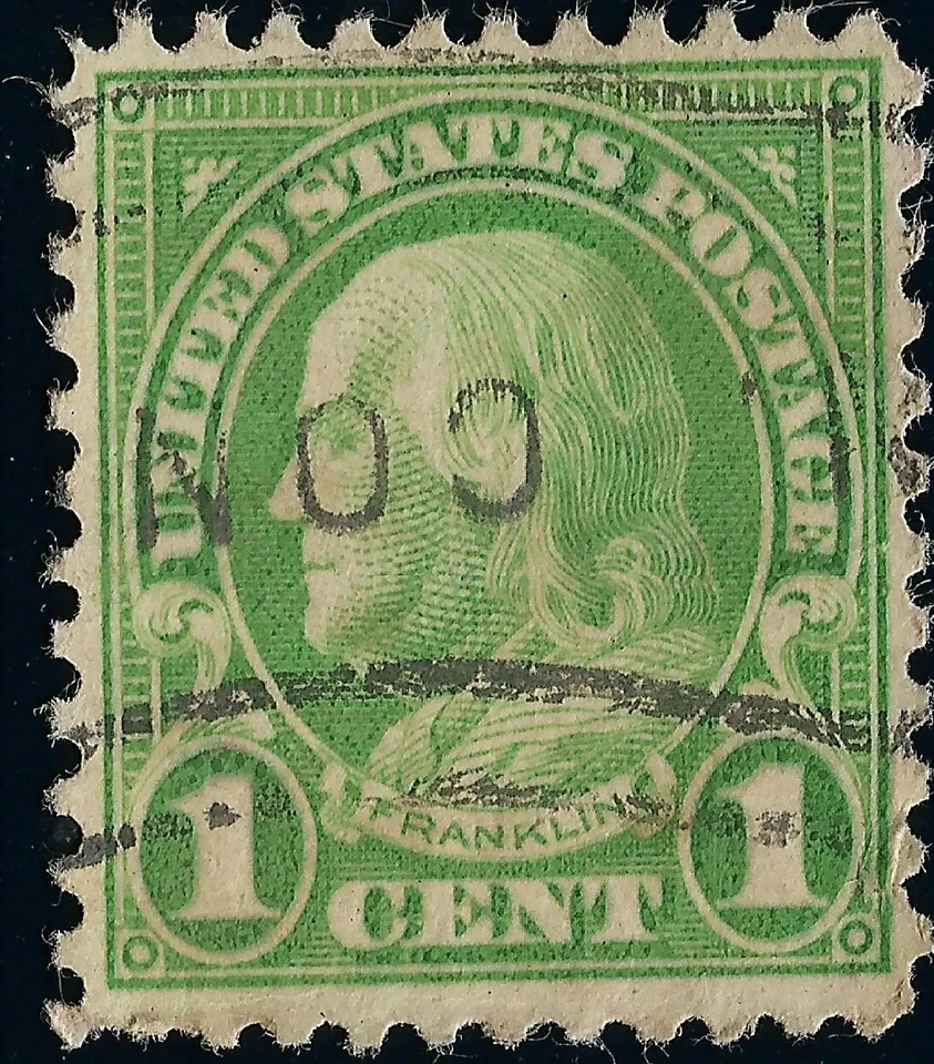 Green Ben Franklin Unique Flag Cancel US STAMP 1C Used CON Connecticut Rotary - Image 1 of 4