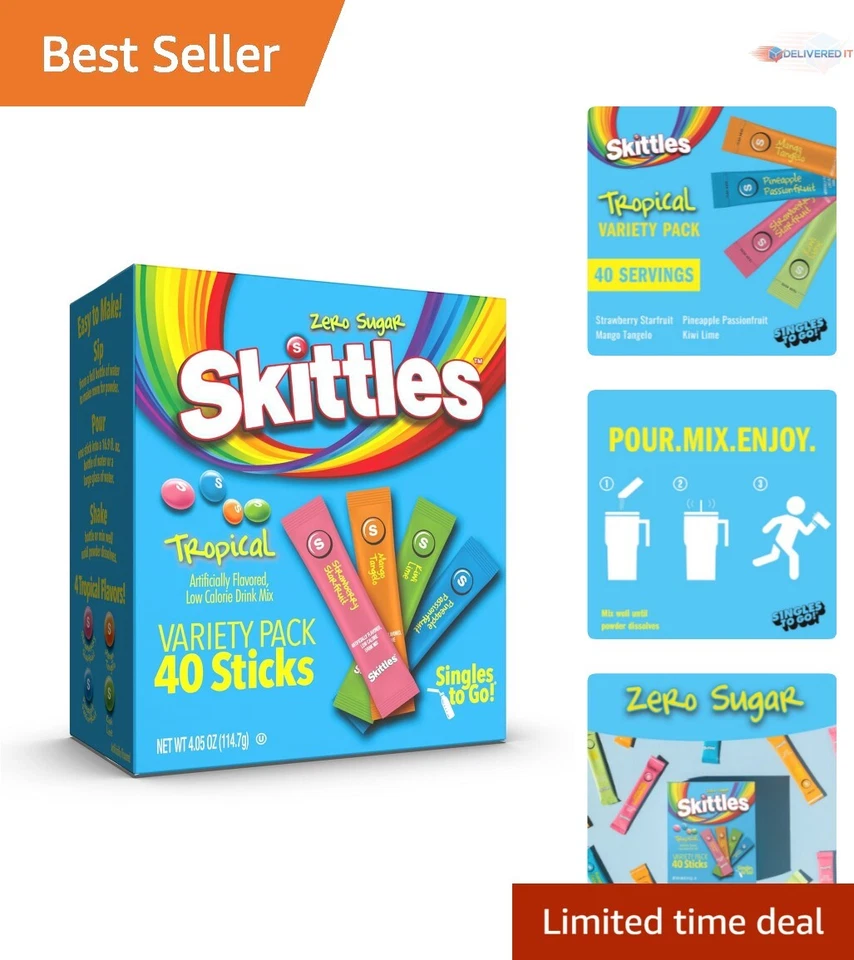 2 Skittles Variety Pack Drink Mix Zero Sugar Tropical 30 Sticks Singles To Go