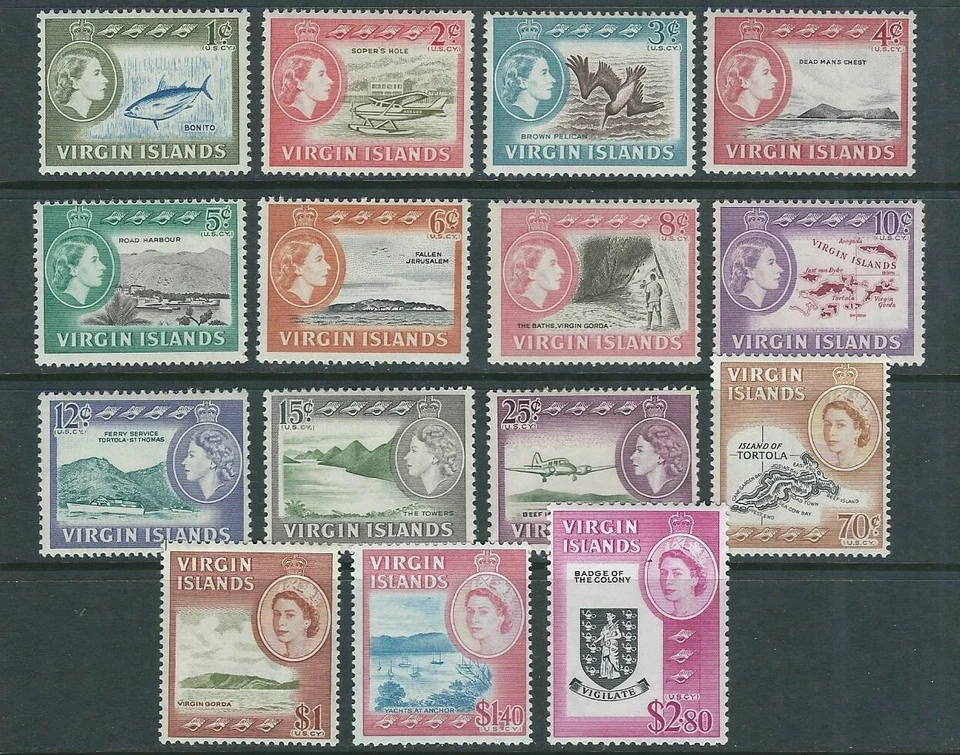 VIRGIN ISLANDS 1964 QEII PICTORIALS long set (Scott 144-158) VF MNH  - Image 1 of 1