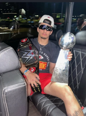 Patrick Mahomes Kansas City Chiefs 8x10 Photo WWE CHAMPIONS BELT SUPERBOWL Cover