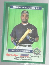 1994 Milwaukee Brewers Butler Police Greg Vaughn 23 Pick N Save Baseball Card