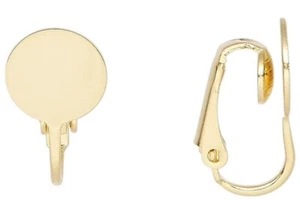 Earring, Clip-On, 10 OR 100 Gold Plated Steel 19mm Hinged Earrings with 10mm Pad - Picture 1 of 4
