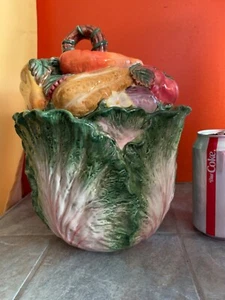 FITZ & FLOYD Gardening Gourmet COOKIE JAR with VEGETABLES Cabbage CARROTS Tomato - Picture 1 of 12