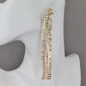 Gold Clip On Kronleuchter Ohrringe Clips 4,5" lang Flüssigmetall Mesh leicht - Bild 1 von 12
