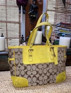 COACH Lime Yellow Large Signature Canvas TOTE Handbag - Picture 1 of 15