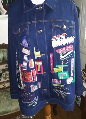 Diane's Essentials Jacket Stretch Embroidered/Beads New York Denim Blue Size 2X - Image 1 of 4