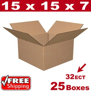 25- 15x15x7 Cardboard Boxes Mailing Packing Shipping Box 32ECT Corrugated Carton - Picture 1 of 1
