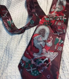 Vintage 1970s-1990s Silk Handmade Woven Christmas Tie Santa Claus Design 6324AK - Picture 1 of 6