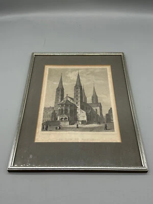 ANTIKE GRAFIK DER DOM ZU BAMBERG GERAHMT HINTER GLAS - Bild 1 von 4