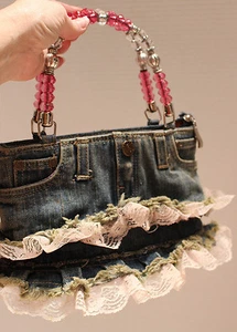 Borsa bambina BLING blu jeans fantasia decorata con manici - Foto 1 di 10
