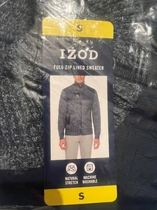 New! Izod - Men's Full Zip Lined Sweater Natural Stretch Blue Tweed Sz Small NWT - Picture 1 of 3
