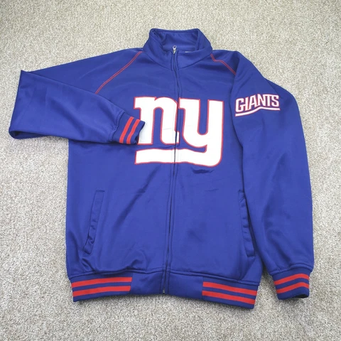 NFL Size Large Tall Mens New York Giants Fleece Full Zip Jacket Long Sleeve Blue Cover